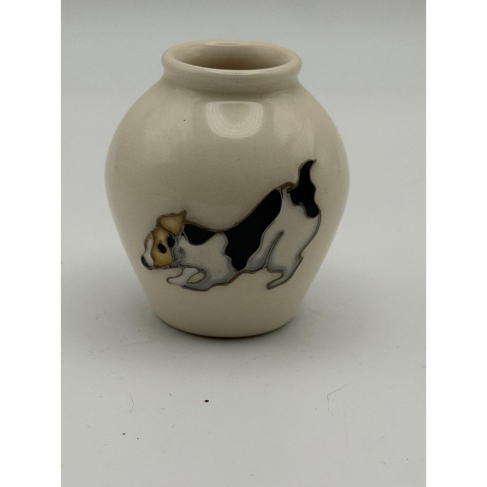 Moorcroft Jack Russell Terrier Miniature 3" Vase Tubelined England Signed
